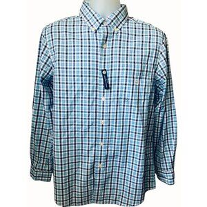Chaps Mens Easy Care Long Sleeve Blue White Plaid Button Down Shirt NEW Medium
